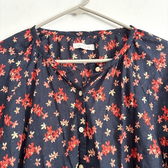 OUTERKNOWN Navy Blue Floral Button Up Long Sleeve Blouse Women’s Size Small - Picture 3 of 10